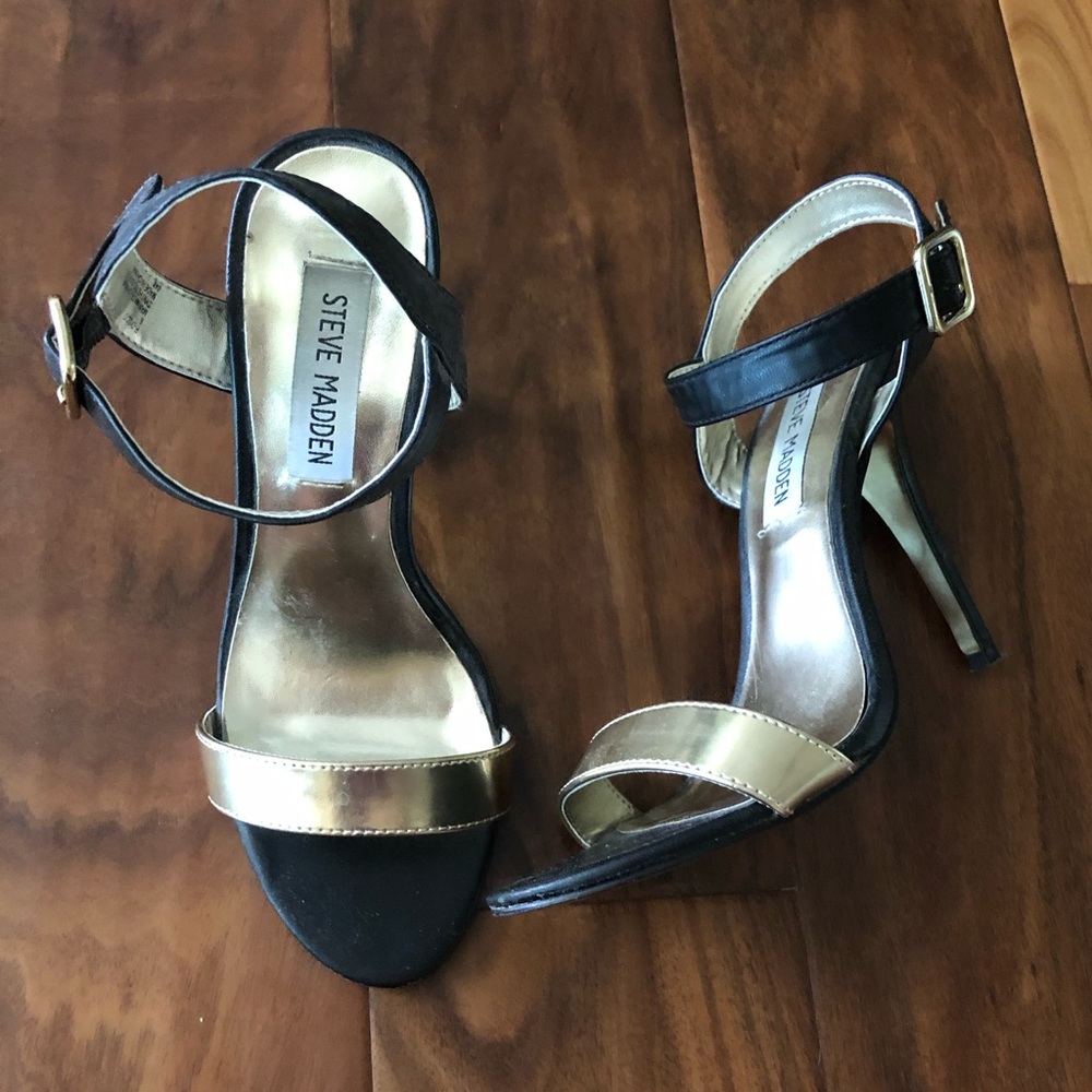 Steve Madden Gold and Black Strap Heel